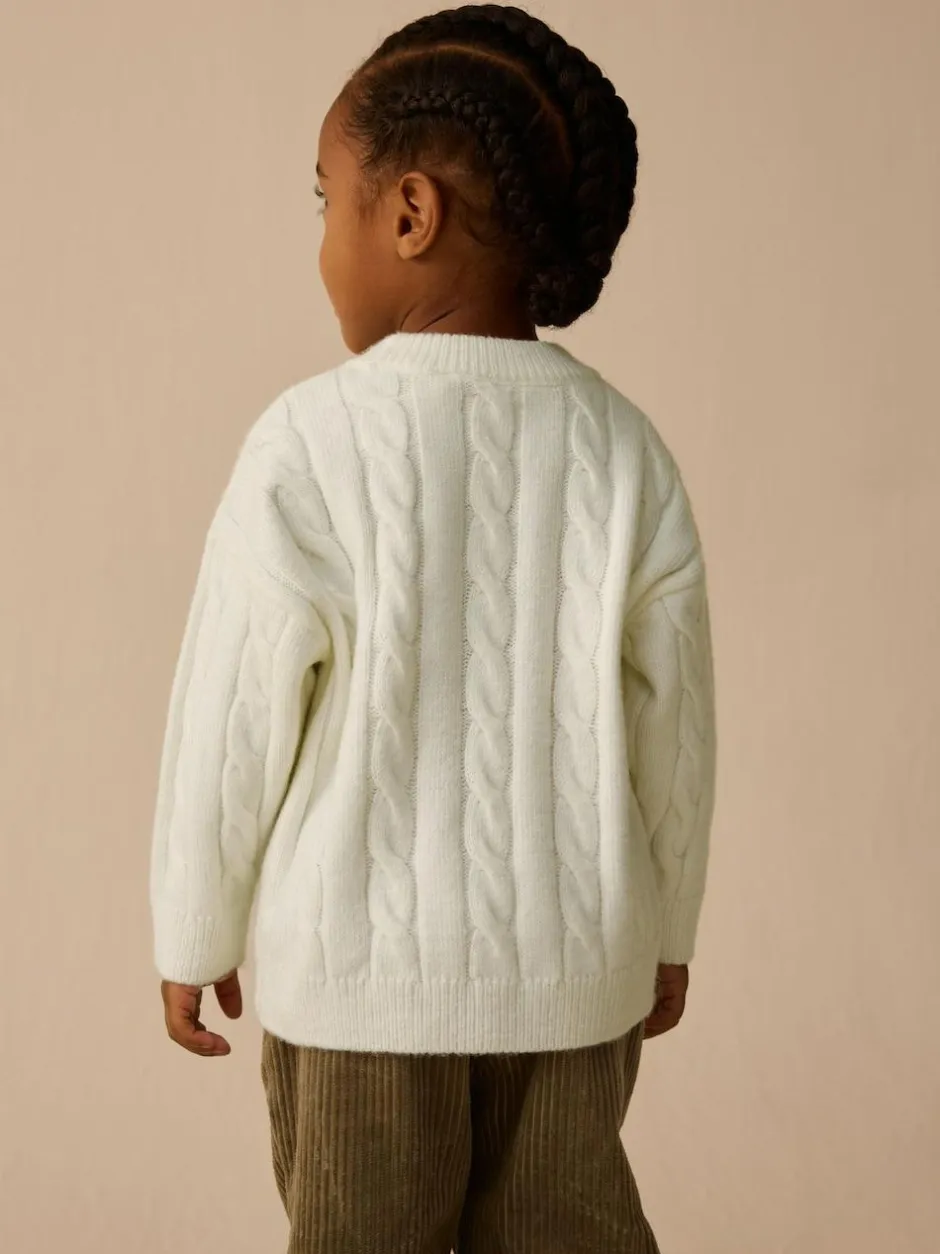 Next Ecru White Cable Knit Crew Neck Jumper (3mths-7yrs)