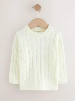 Next Ecru White Cable Knit Crew Neck Jumper (3mths-7yrs)