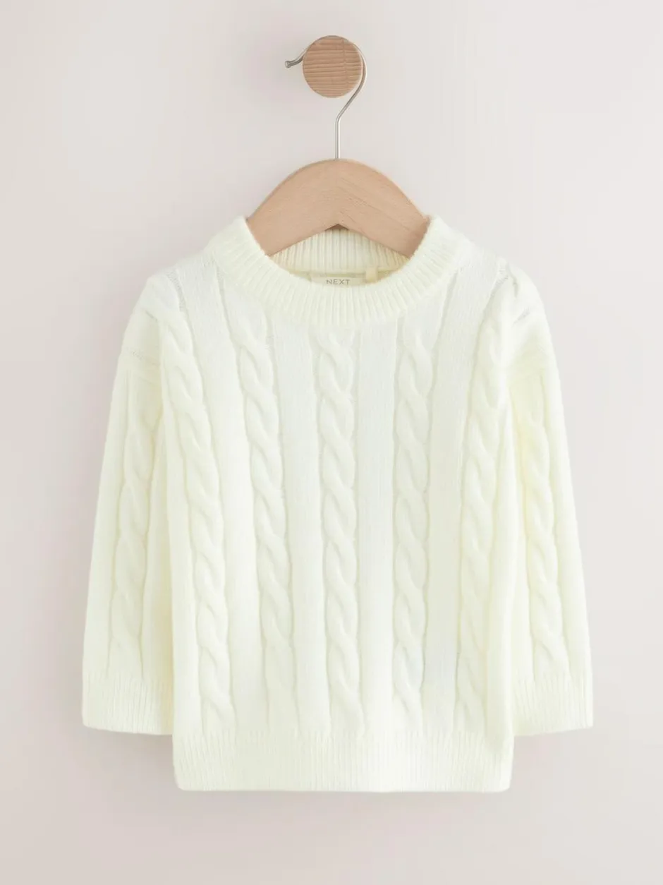 Next Ecru White Cable Knit Crew Neck Jumper (3mths-7yrs)