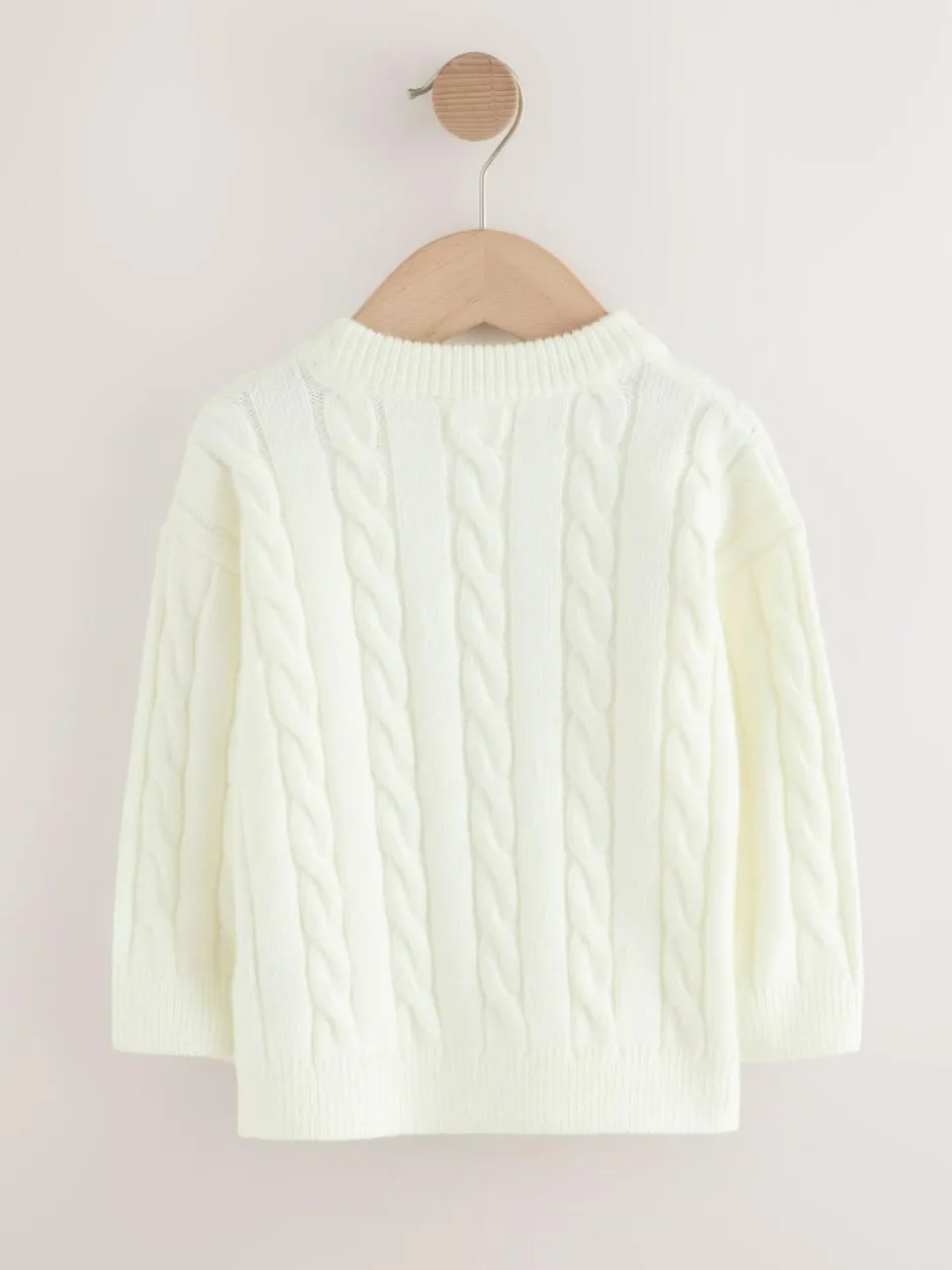 Next Ecru White Cable Knit Crew Neck Jumper (3mths-7yrs)