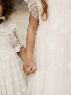 Next Mesh Flower Girl Dress (3-16yrs) Ecru White 3D Flower