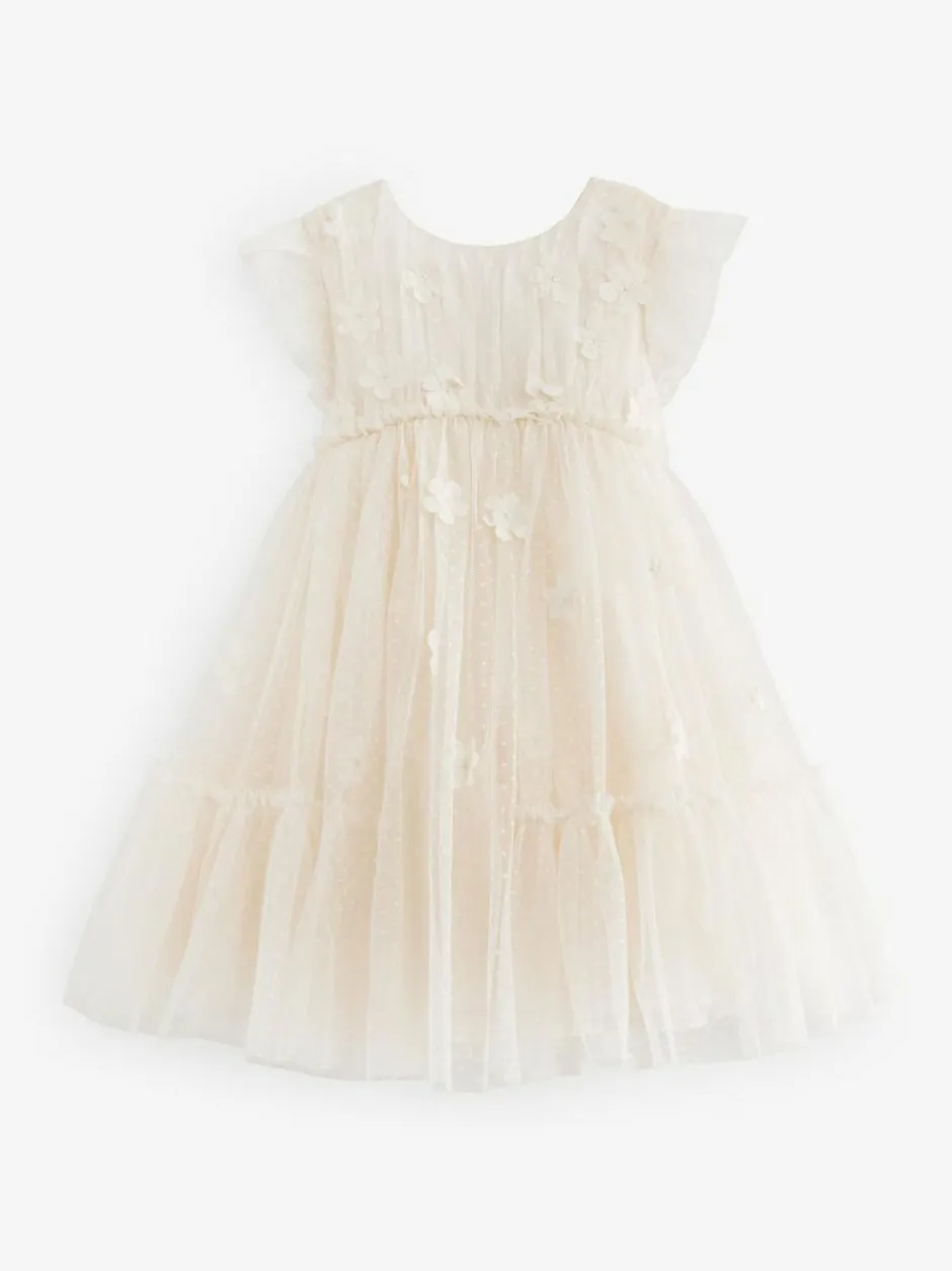 Next Mesh Flower Girl Dress (3-16yrs) Ecru White 3D Flower