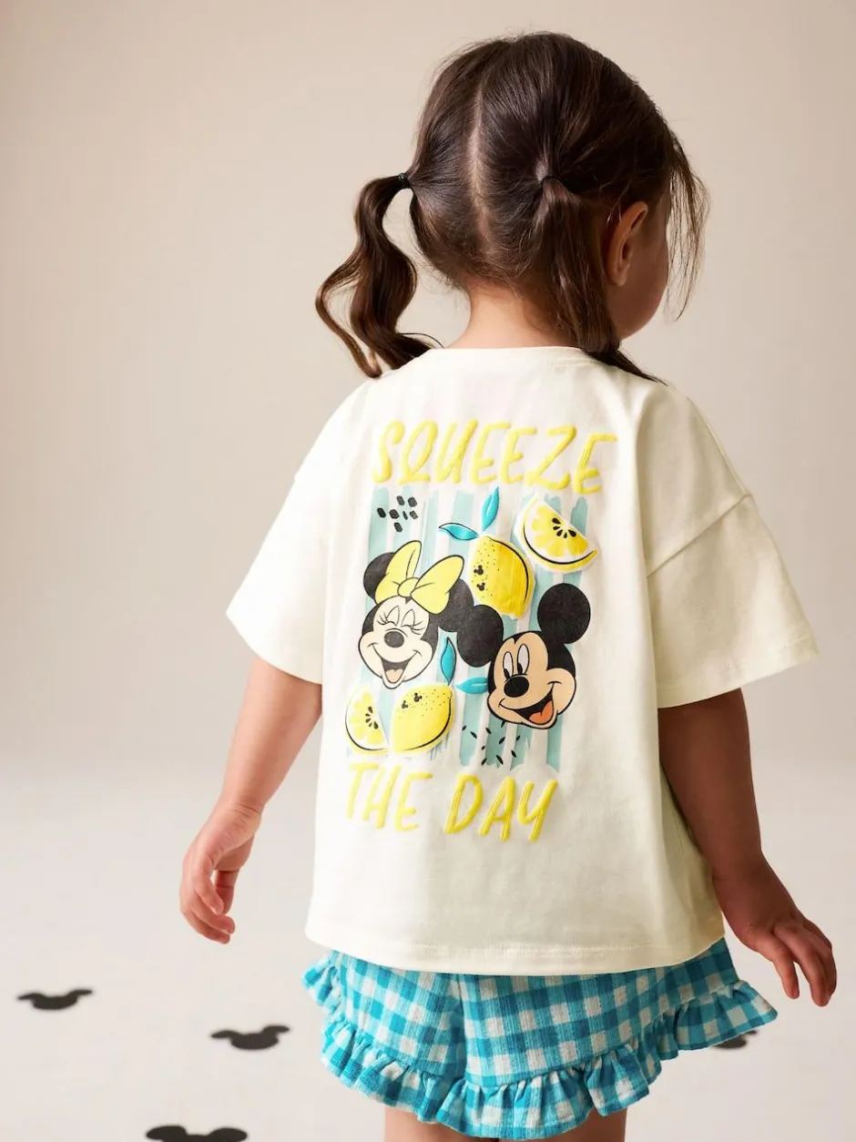 Next Ecru White Disney Minnie and Mickey Short Sleeve Top and Shorts Set (3mths-7yrs) Outlet