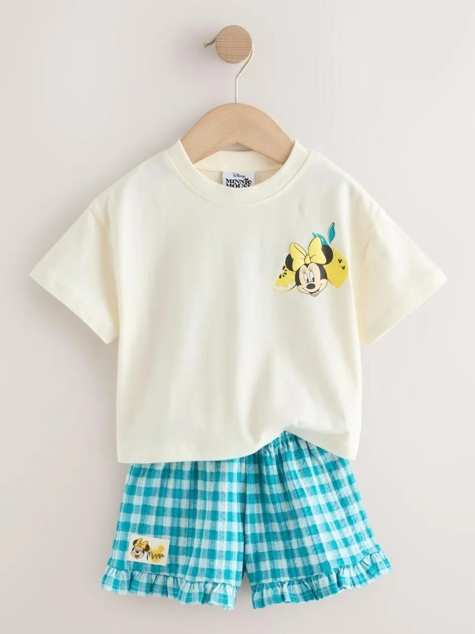 Next Ecru White Disney Minnie and Mickey Short Sleeve Top and Shorts Set (3mths-7yrs) Outlet