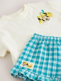 Next Ecru White Disney Minnie and Mickey Short Sleeve Top and Shorts Set (3mths-7yrs) Outlet