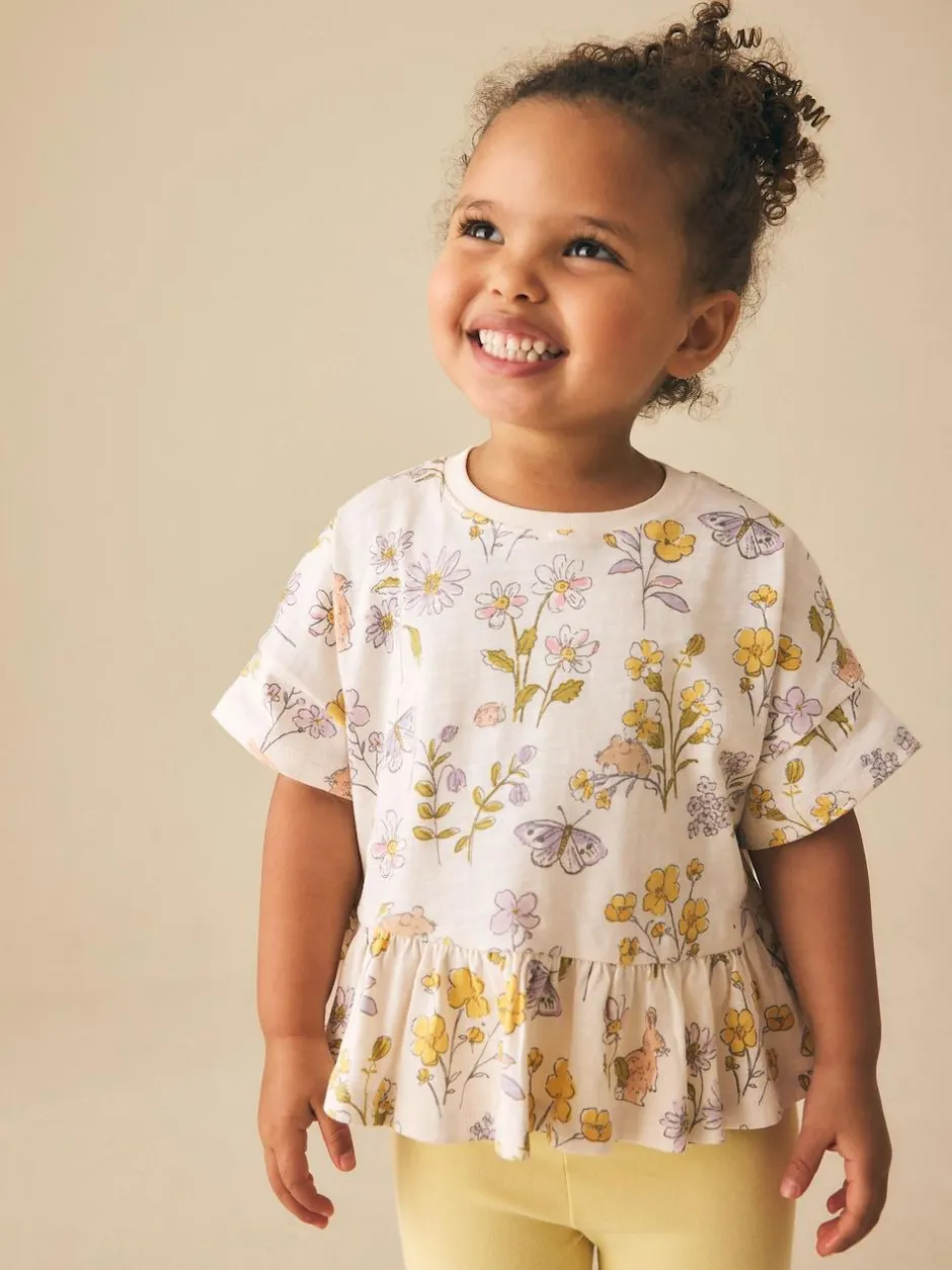 Next Ecru White Floral Short Sleeve Peplum T-Shirt (3mths-7yrs) New