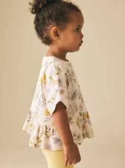 Next Ecru White Floral Short Sleeve Peplum T-Shirt (3mths-7yrs) New