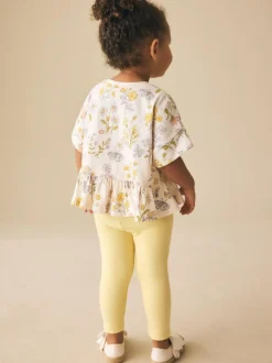 Next Ecru White Floral Short Sleeve Peplum T-Shirt (3mths-7yrs) New