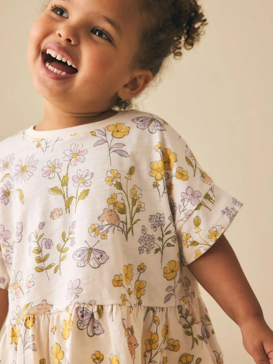 Next Ecru White Floral Short Sleeve Peplum T-Shirt (3mths-7yrs) New