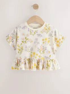 Next Ecru White Floral Short Sleeve Peplum T-Shirt (3mths-7yrs) New
