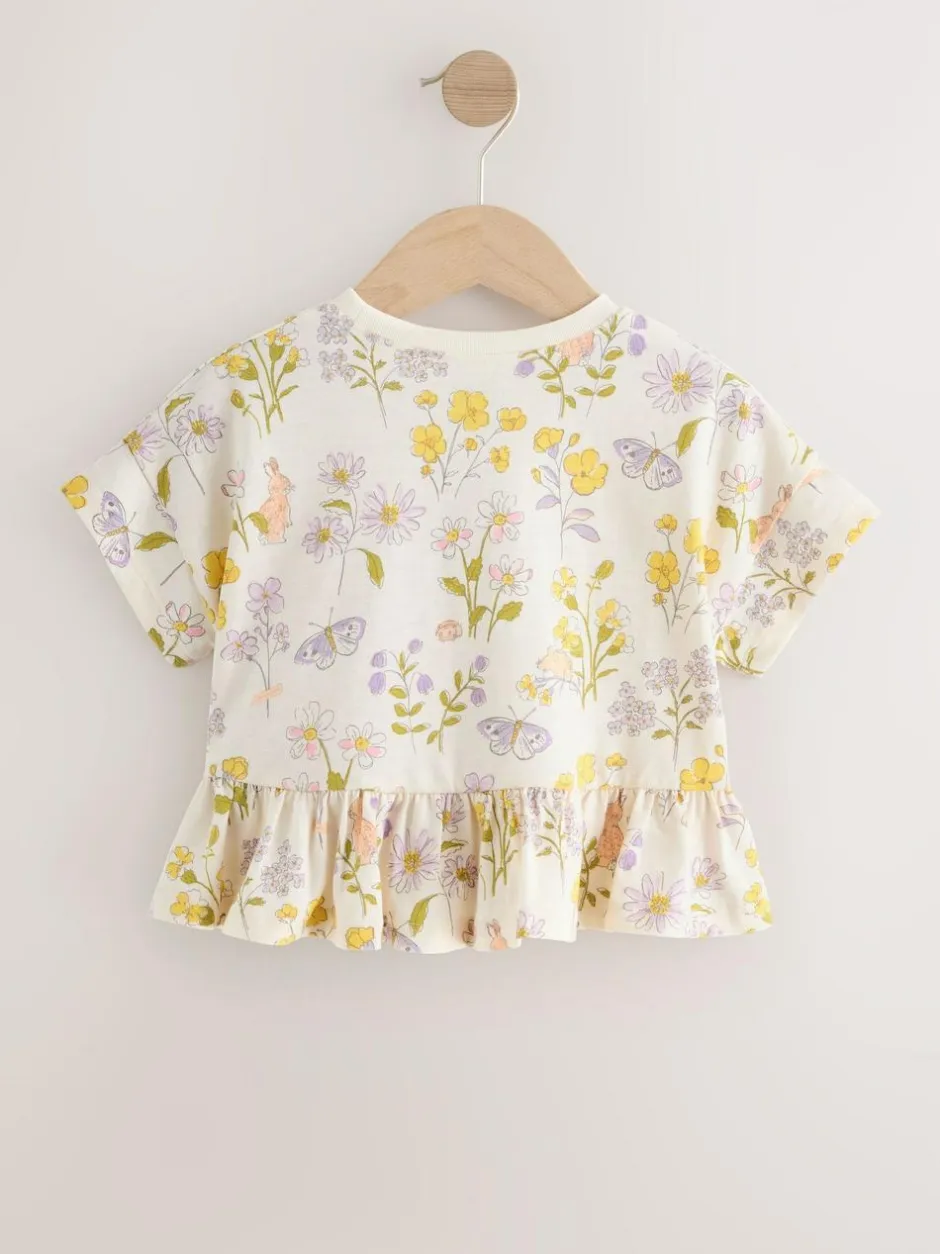 Next Ecru White Floral Short Sleeve Peplum T-Shirt (3mths-7yrs) New