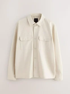 Next Ecru White Jersey Twill Popper Shacket Best