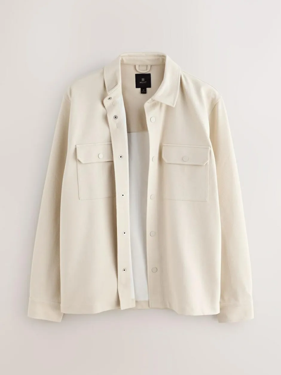 Next Ecru White Jersey Twill Popper Shacket Best