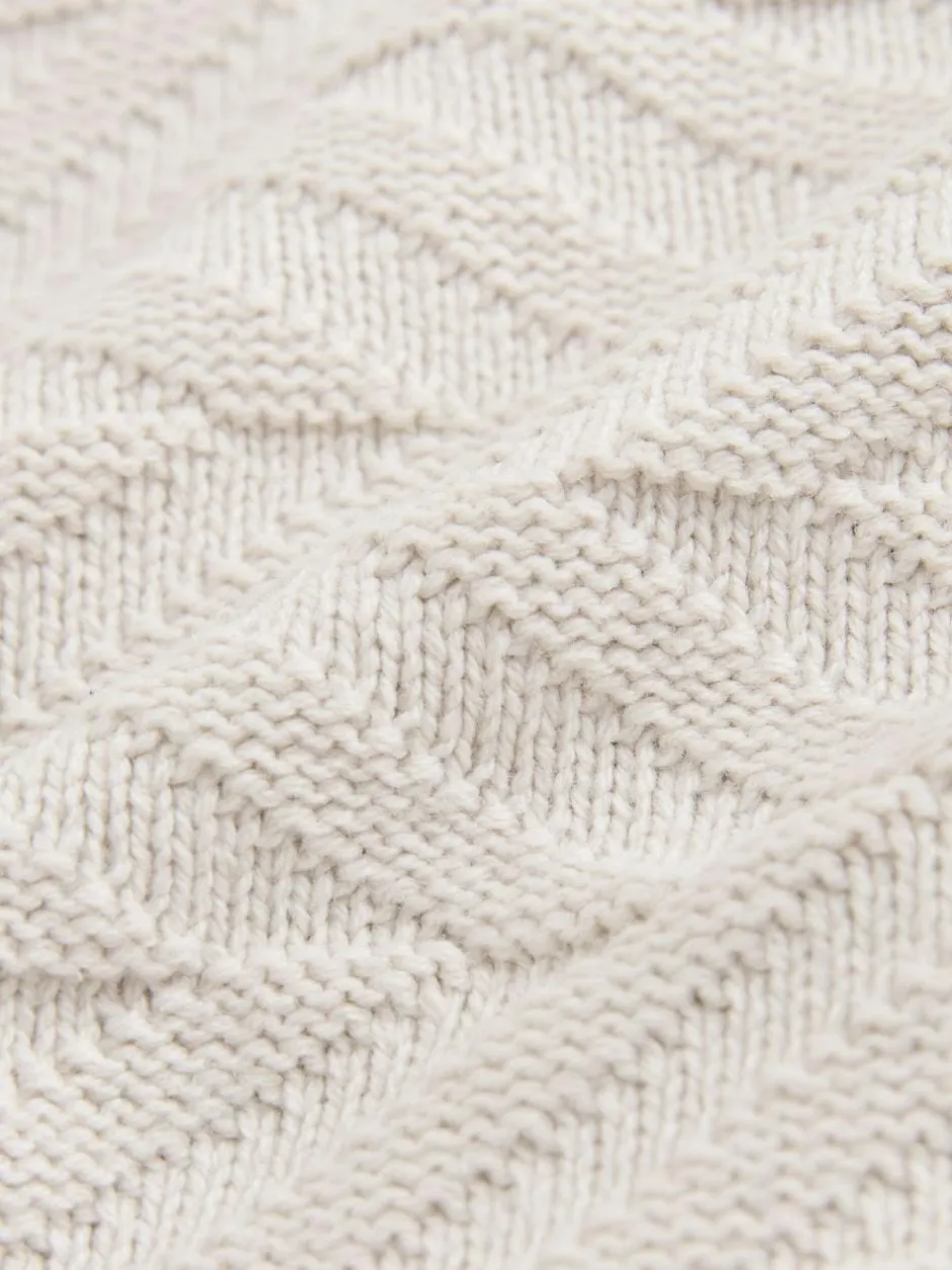 Next Regular Fit Cotton Rich Chevron Cable Crew Neck Jumper Ecru White
