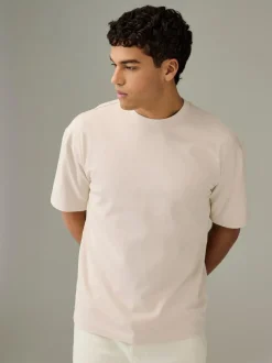 Next Ecru White/Green/Rust Red Relaxed Fit Heavyweight T-Shirts 3 Pack