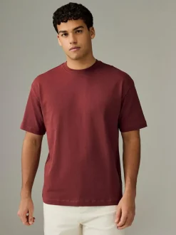 Next Ecru White/Green/Rust Red Relaxed Fit Heavyweight T-Shirts 3 Pack