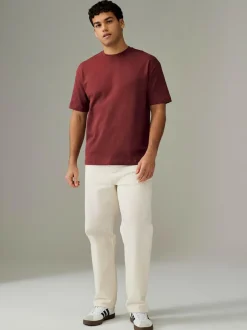 Next Ecru White/Green/Rust Red Relaxed Fit Heavyweight T-Shirts 3 Pack