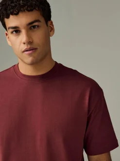 Next Ecru White/Green/Rust Red Relaxed Fit Heavyweight T-Shirts 3 Pack