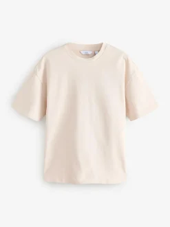 Next Ecru White/Green/Rust Red Relaxed Fit Heavyweight T-Shirts 3 Pack