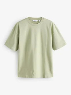 Next Ecru White/Green/Rust Red Relaxed Fit Heavyweight T-Shirts 3 Pack