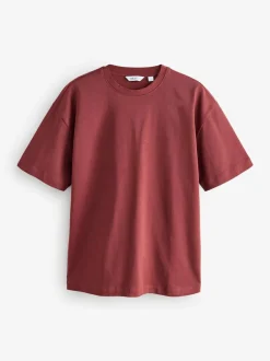 Next Ecru White/Green/Rust Red Relaxed Fit Heavyweight T-Shirts 3 Pack
