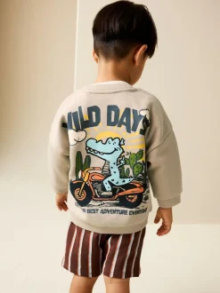 Next Crew Neck Sweatshirt and Shorts Set (3mths-7yrs) (3mths-7yrs) Ecru Wild Days Discount