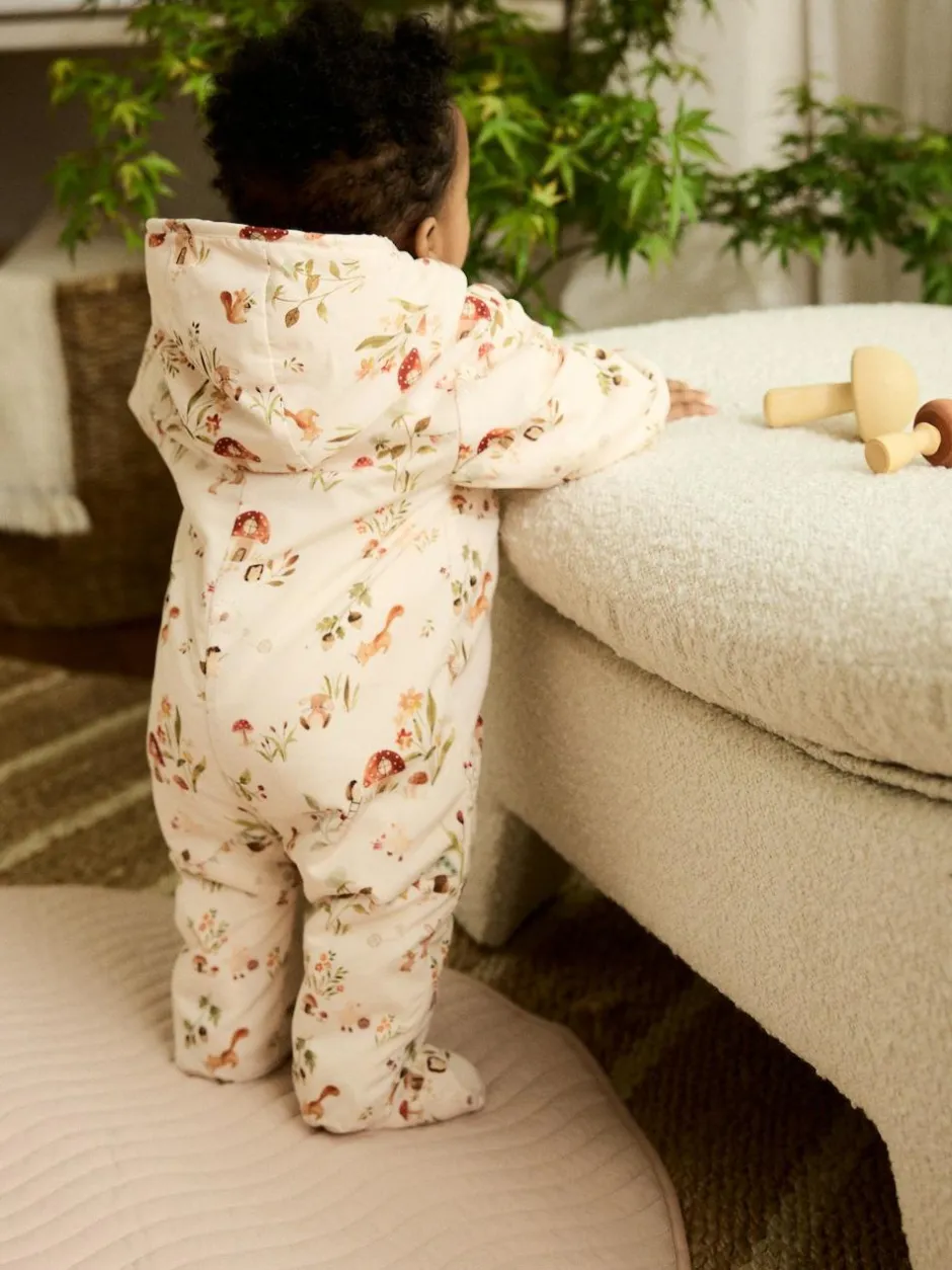 Next Nylon Baby Pramsuit (0mths-2yrs) Ecru Woodland Printed Hooded