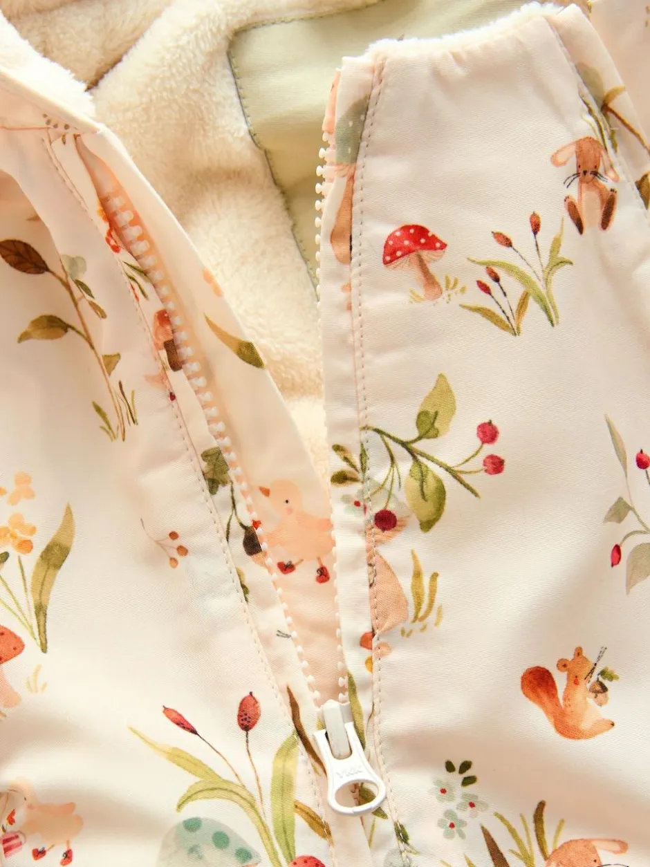 Next Nylon Baby Pramsuit (0mths-2yrs) Ecru Woodland Printed Hooded