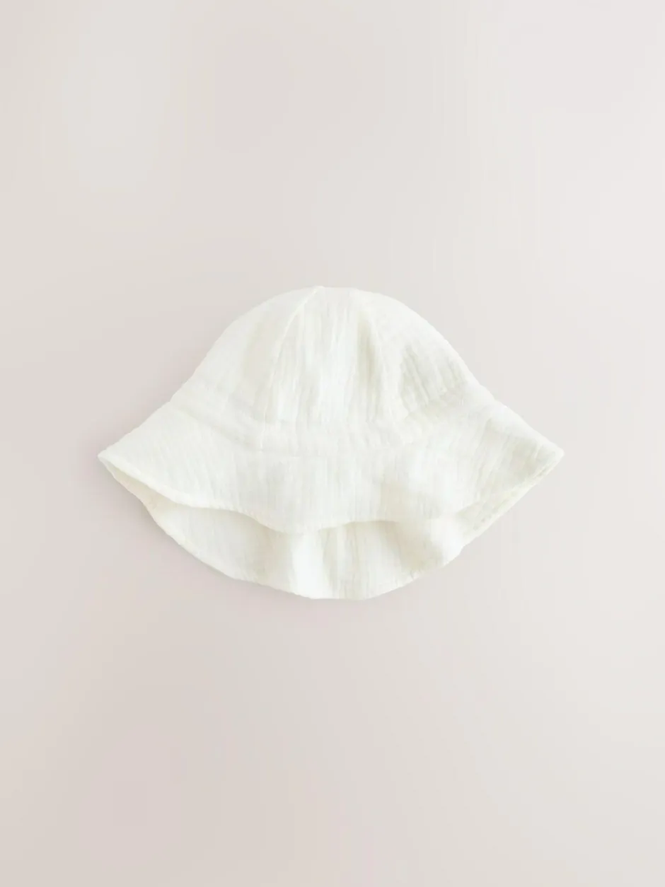Next Ecru Woven Crinkle Baby Bucket Hat (0mths-2yrs) Clearance
