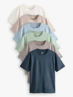 Next Ecru/Blue/Green/Neutral Mushroom/Grey/Stone Regular Fit Essential Cotton T-Shirts 6 Pack Best
