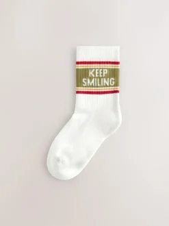 Next Ecru/Mustard/Red Retro Slogan Character Cotton Rich Socks 5 Pack