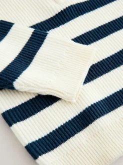Next Knitted Quarter Zip Jumper (3mths-7yrs) Ecru/Navy Stripe Outlet
