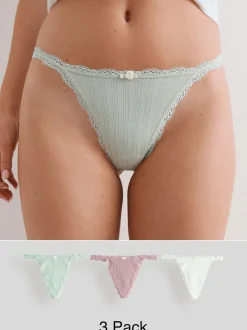 Next Ecru/Pink Thong Seamfree Pointelle Knickers 3 Pack Discount