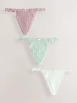 Next Ecru/Pink Thong Seamfree Pointelle Knickers 3 Pack Discount