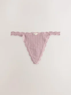 Next Ecru/Pink Thong Seamfree Pointelle Knickers 3 Pack Discount