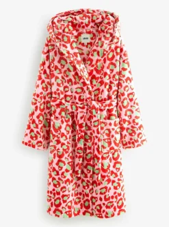 Eleanor Bowmer Leopard Print Fleece Robe Pink and Green Discount