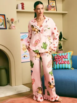 Eleanor Bowmer Pale Pink Howdy Viscose Button Through Pyjamas Sale