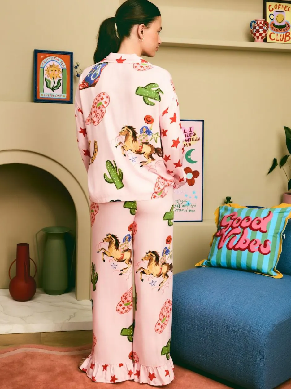 Eleanor Bowmer Pale Pink Howdy Viscose Button Through Pyjamas Sale