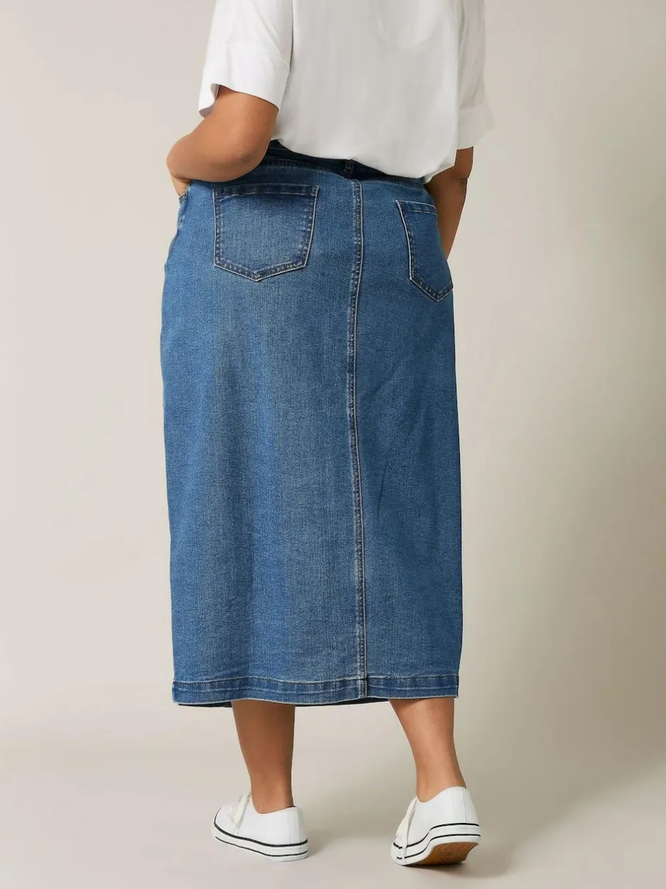 Evans Blue Button Through Denim Skirt Sale