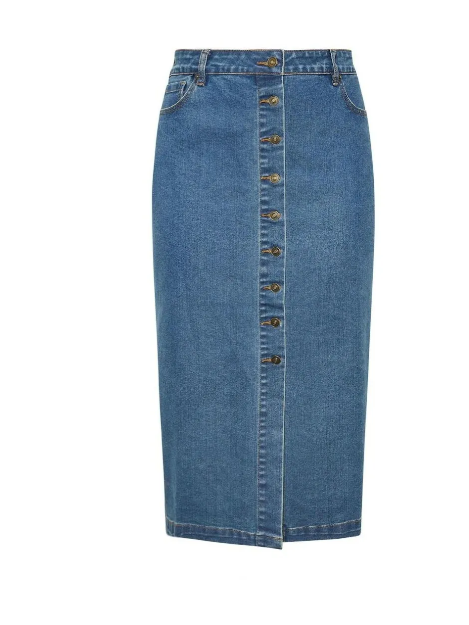 Evans Blue Button Through Denim Skirt Sale