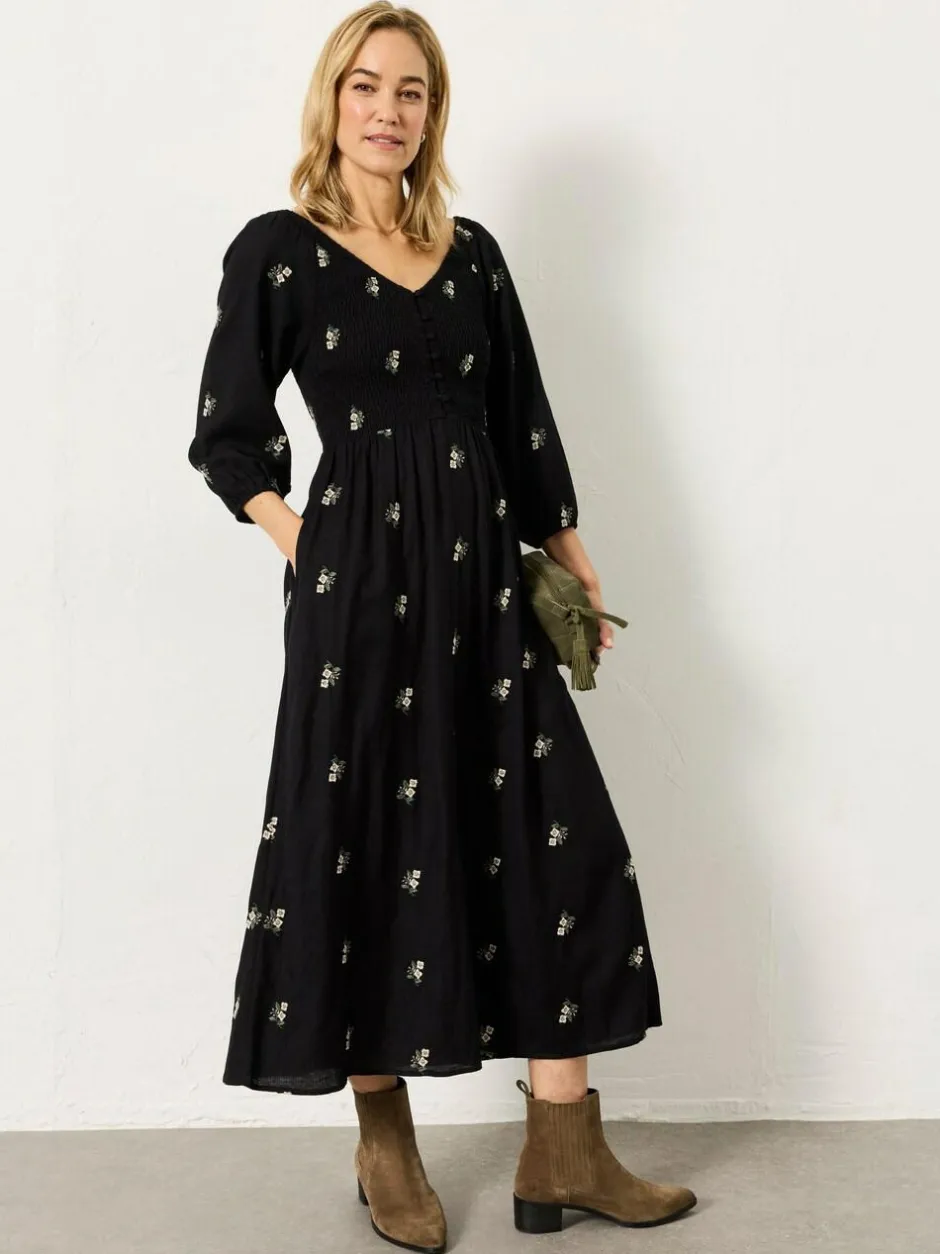 Fat Face FatFace Adele Black Embroidered Midi Dress Best