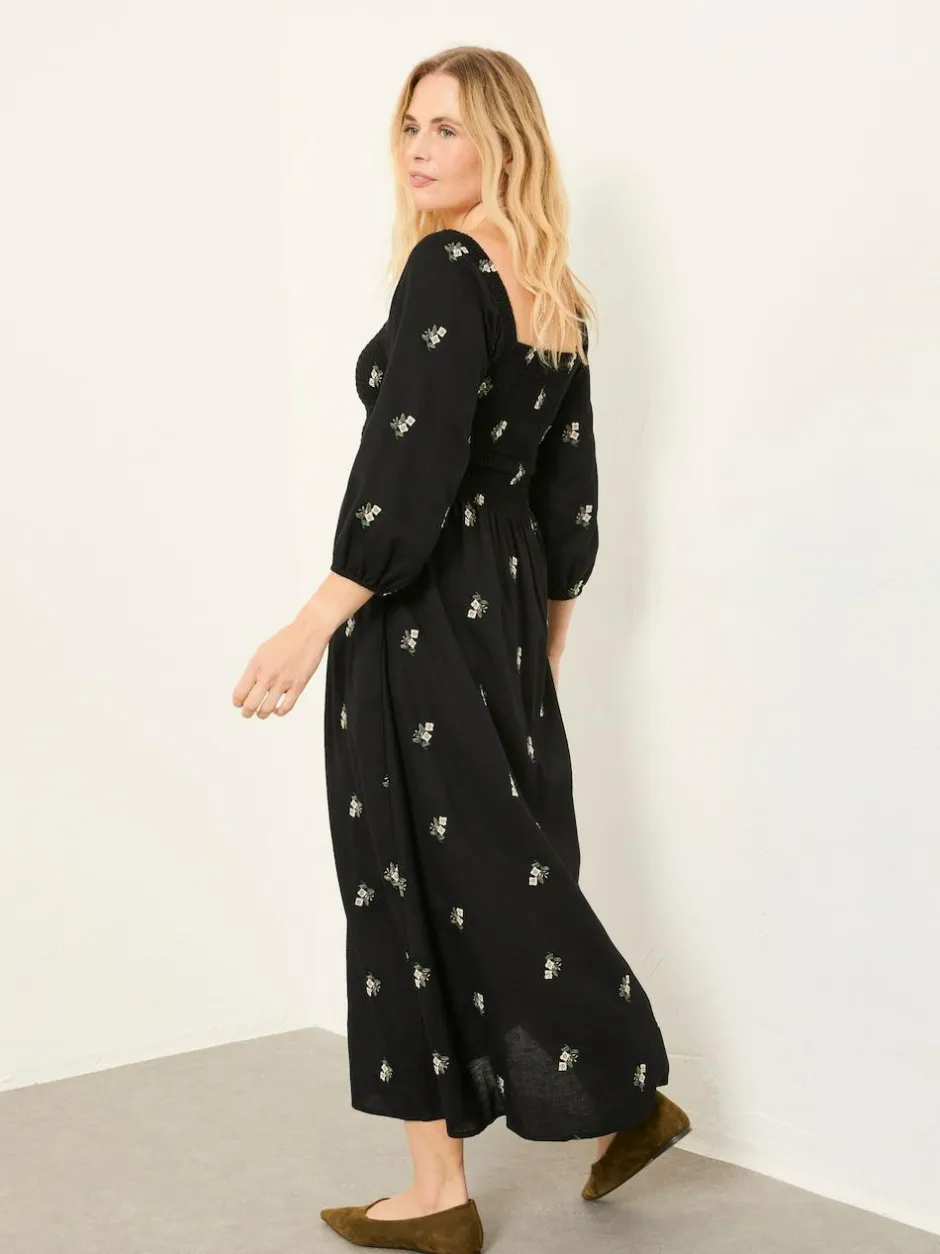 Fat Face FatFace Adele Black Embroidered Midi Dress Best