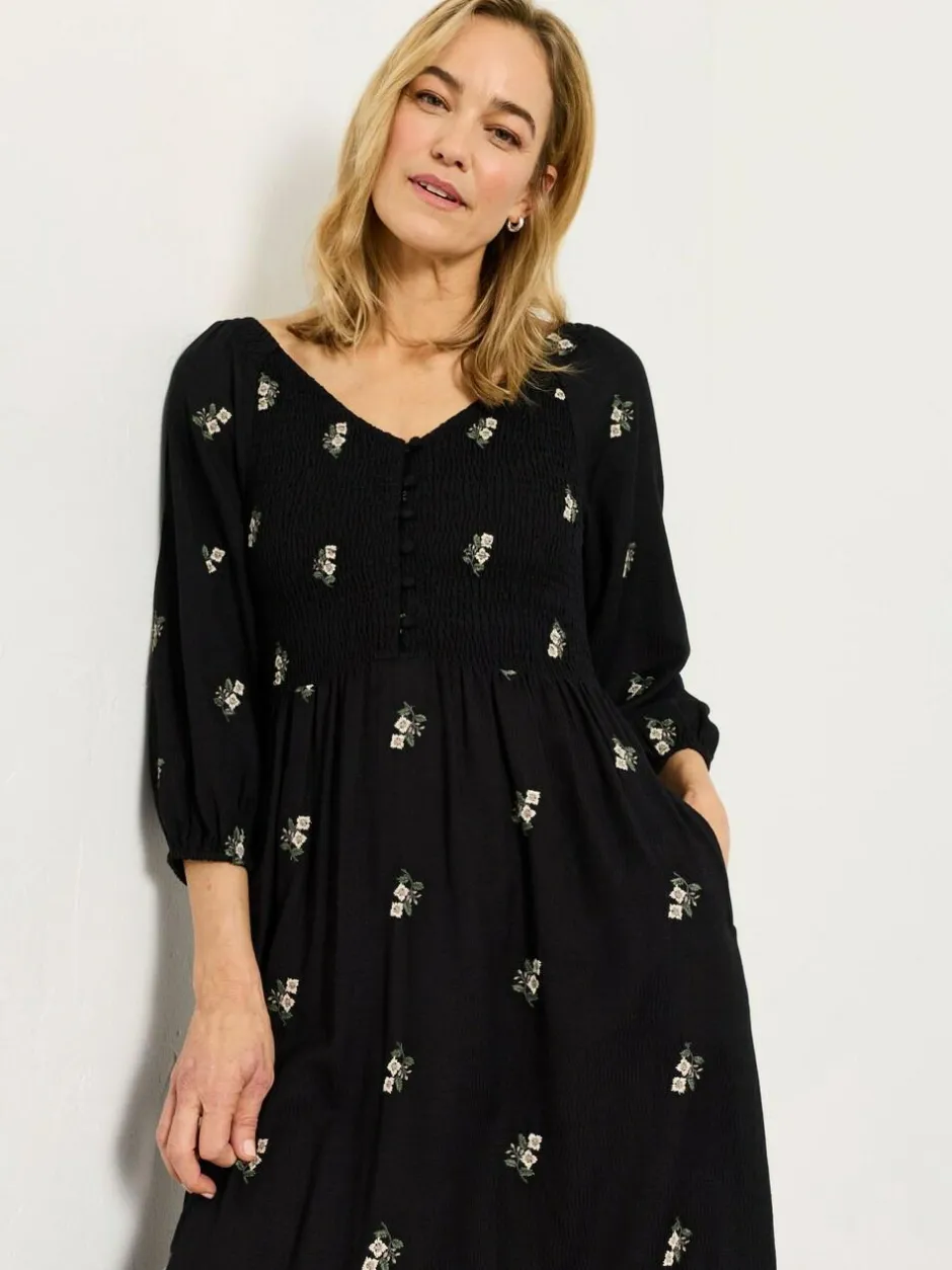 Fat Face FatFace Adele Black Embroidered Midi Dress Best