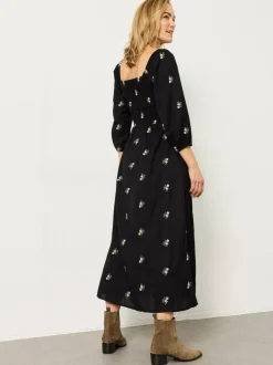 Fat Face FatFace Adele Black Petite Embroidered Midi Dress
