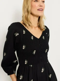 Fat Face FatFace Adele Black Petite Embroidered Midi Dress