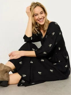 Fat Face FatFace Adele Black Petite Embroidered Midi Dress