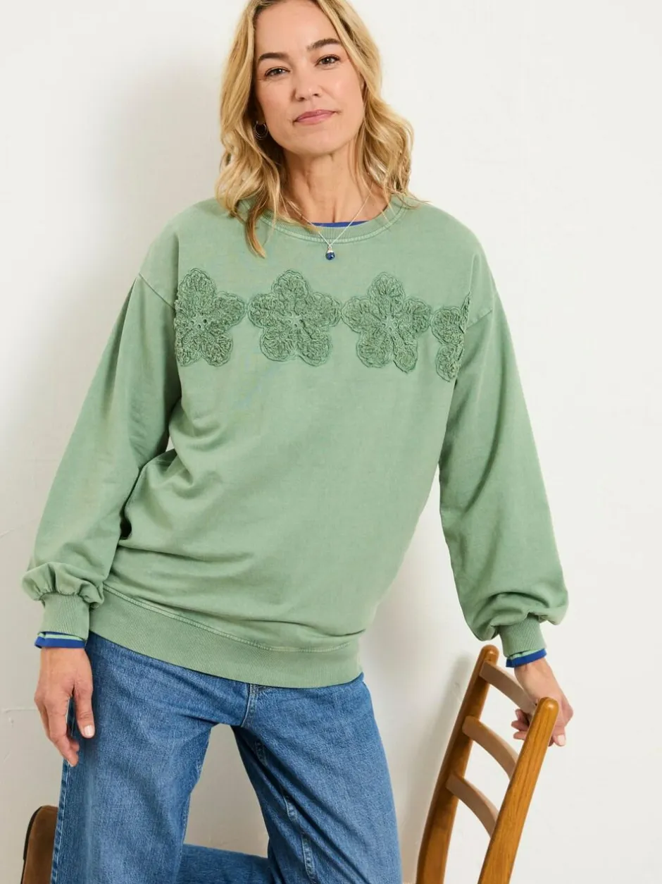 Fat Face FatFace Alex Jade Green Floral Placement Crew Sweat New