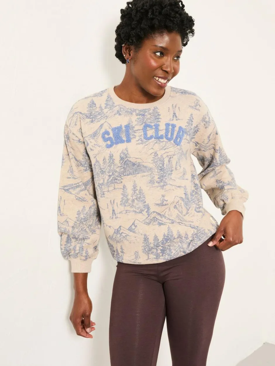 Fat Face FatFace Alex Natural Ski Club Crew Sweatshirt New