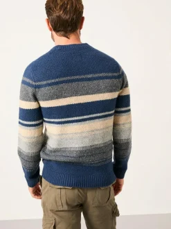 Fat Face FatFace Calder Stripe Crew Neck Knitted Jumper Navy Clearance