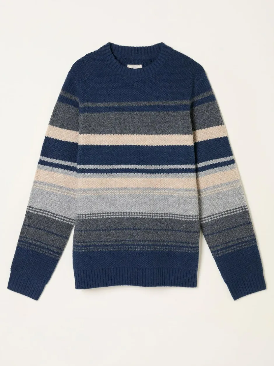 Fat Face FatFace Calder Stripe Crew Neck Knitted Jumper Navy Clearance